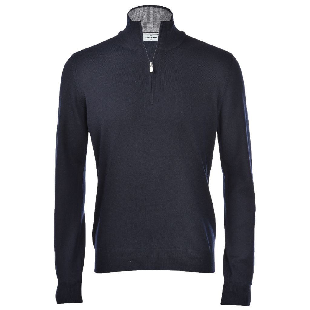 GRAN SASSO Extra Fine Merino Mock Zip NAVY - Henry Bucks