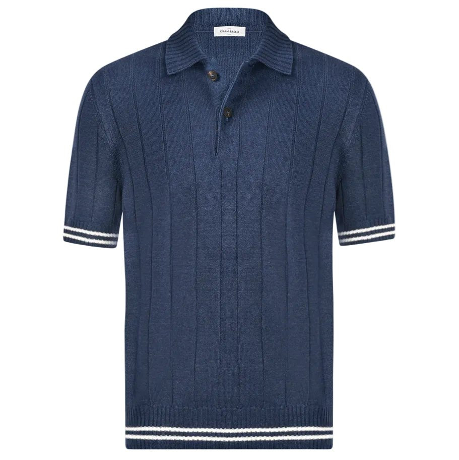 GRAN SASSO Linen Blend Polo NAVY - Henry Bucks
