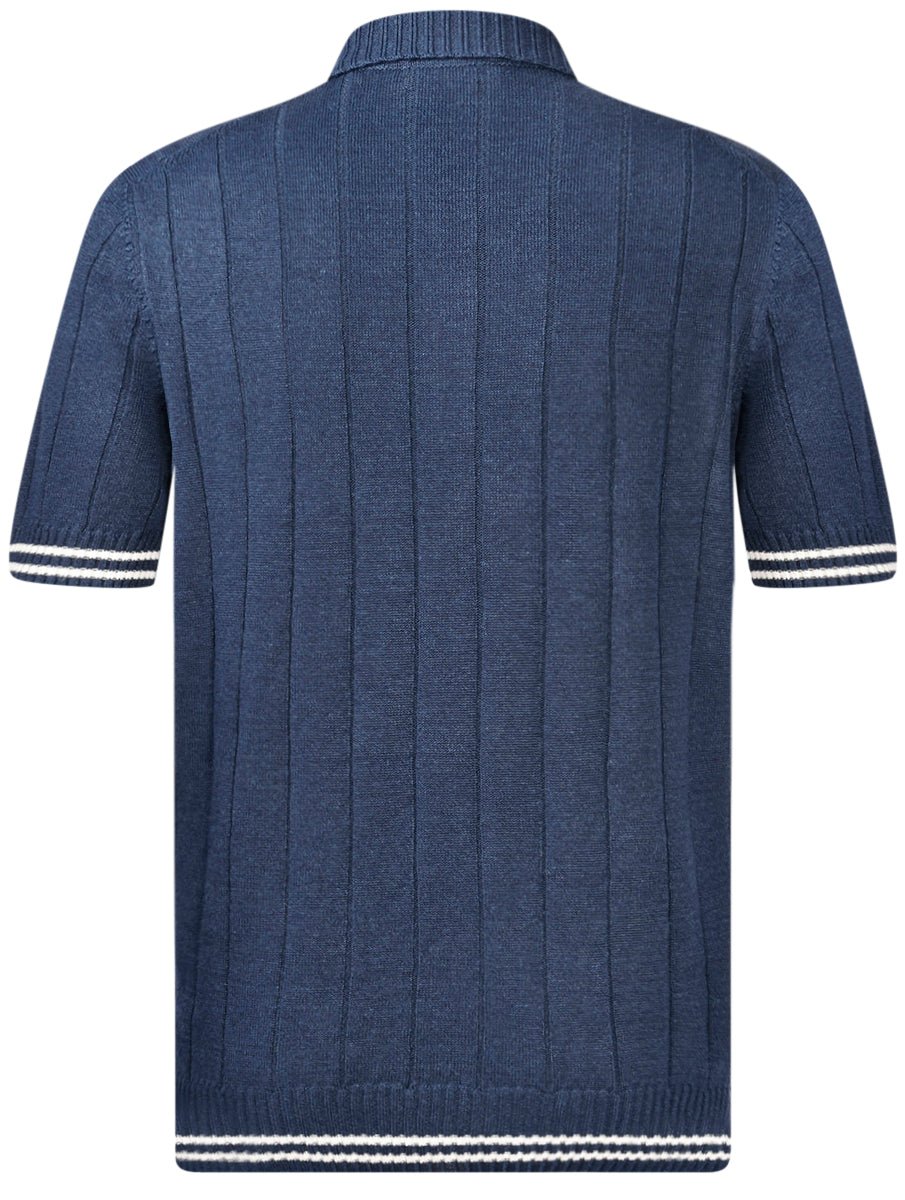 GRAN SASSO Linen Blend Polo NAVY - Henry Bucks