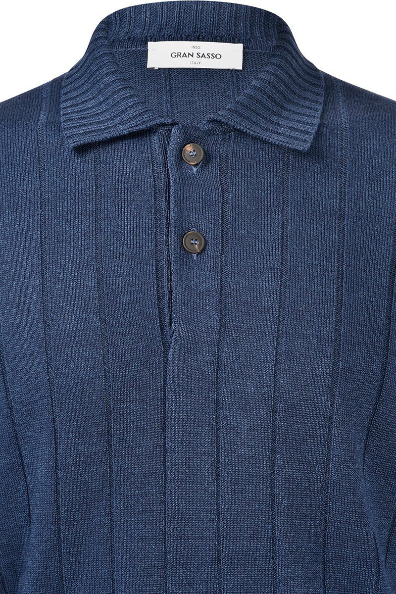 GRAN SASSO Linen Blend Polo NAVY - Henry Bucks