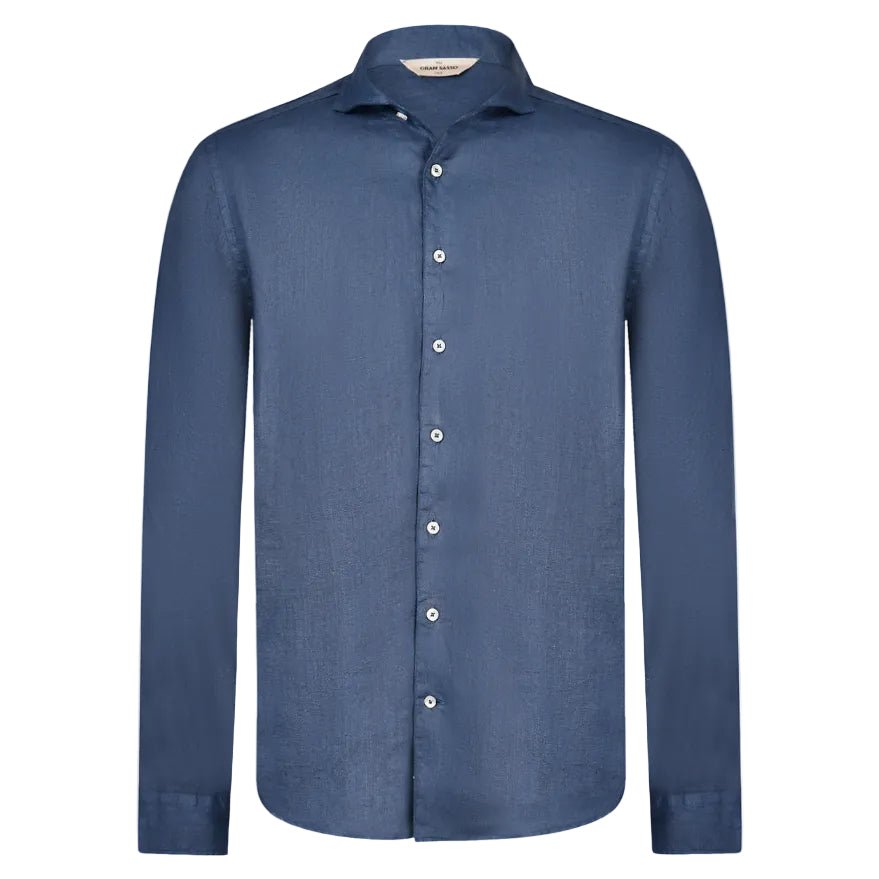 GRAN SASSO Linen Long Sleeve Shirt NAVY - Henry Bucks