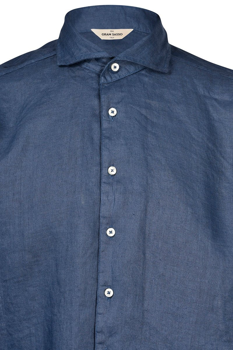 GRAN SASSO Linen Long Sleeve Shirt NAVY - Henry Bucks