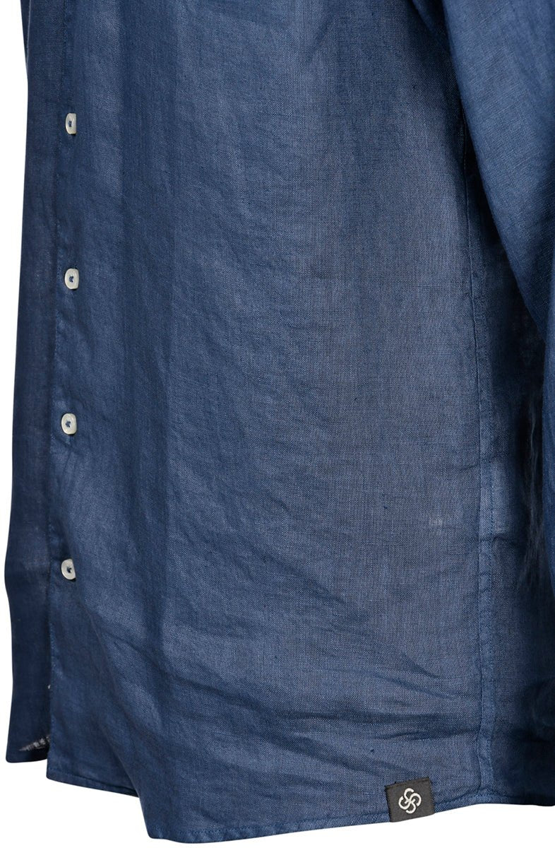 GRAN SASSO Linen Long Sleeve Shirt NAVY - Henry Bucks