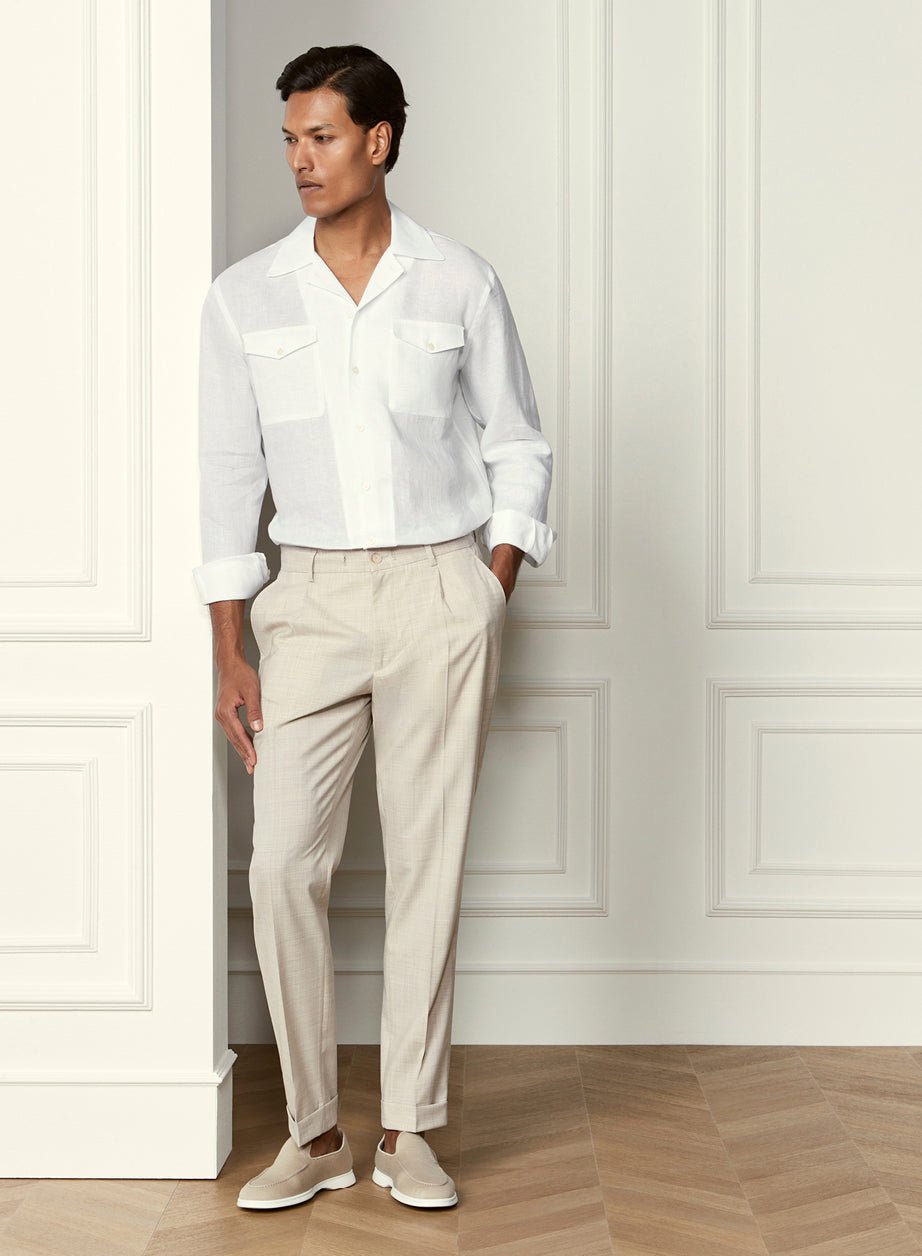 GRAN SASSO Linen Long Sleeve Shirt WHITE - Henry Bucks