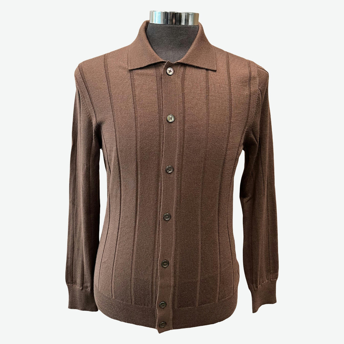 GRAN SASSO Merino Cardigan Knit BROWN - Henry Bucks