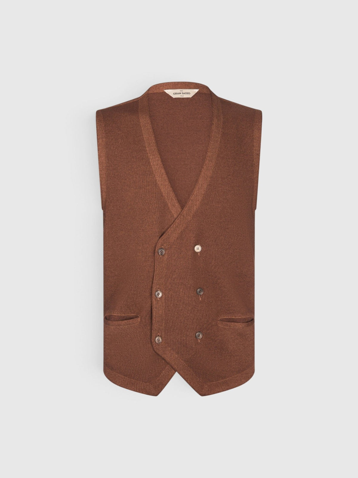 GRAN SASSO Merino Double Breasted Knit Vest RUST - Henry Bucks