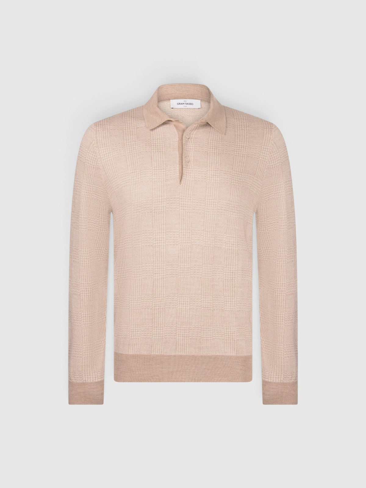 GRAN SASSO Merino Silk Check Polo Knit CREAM - Henry Bucks