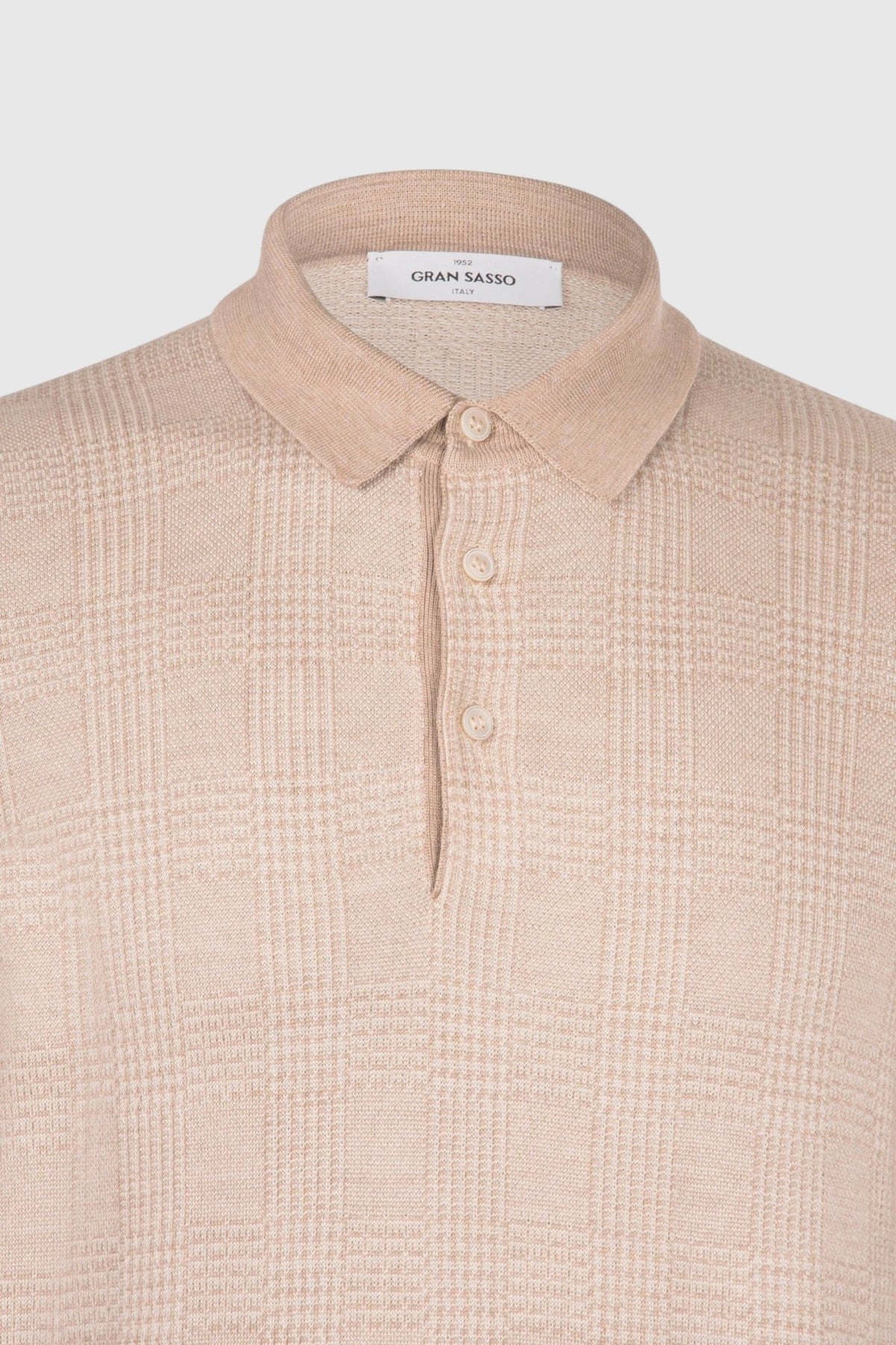 GRAN SASSO Merino Silk Check Polo Knit CREAM - Henry Bucks