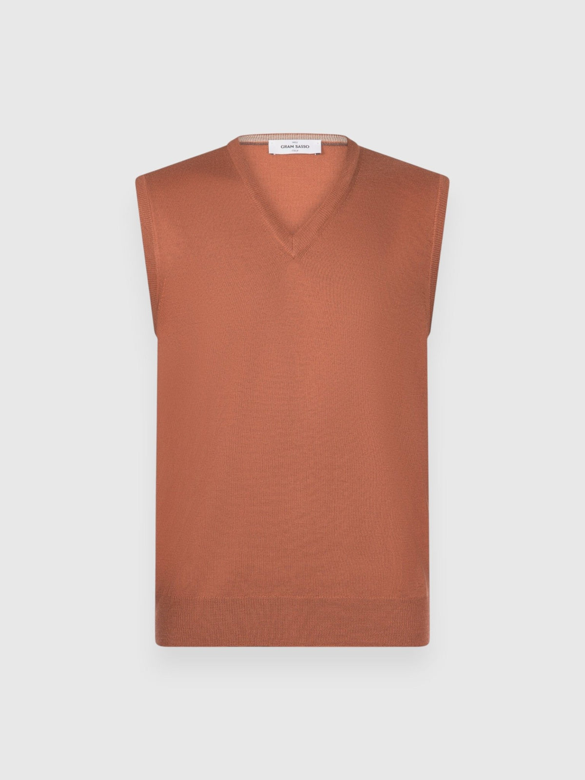 GRAN SASSO Merino V Neck Vest Knit RUST - Henry Bucks