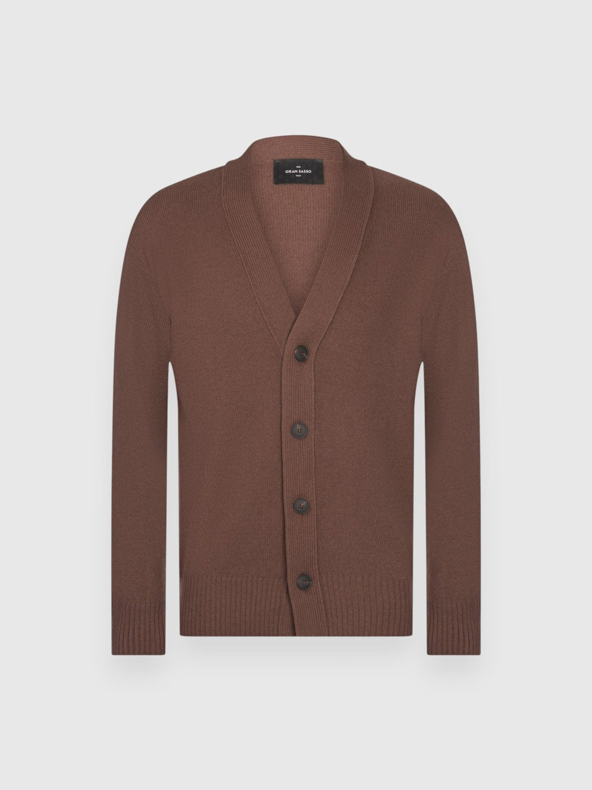 GRAN SASSO Super Geelong Merino Cardigan Knit BROWN - Henry Bucks