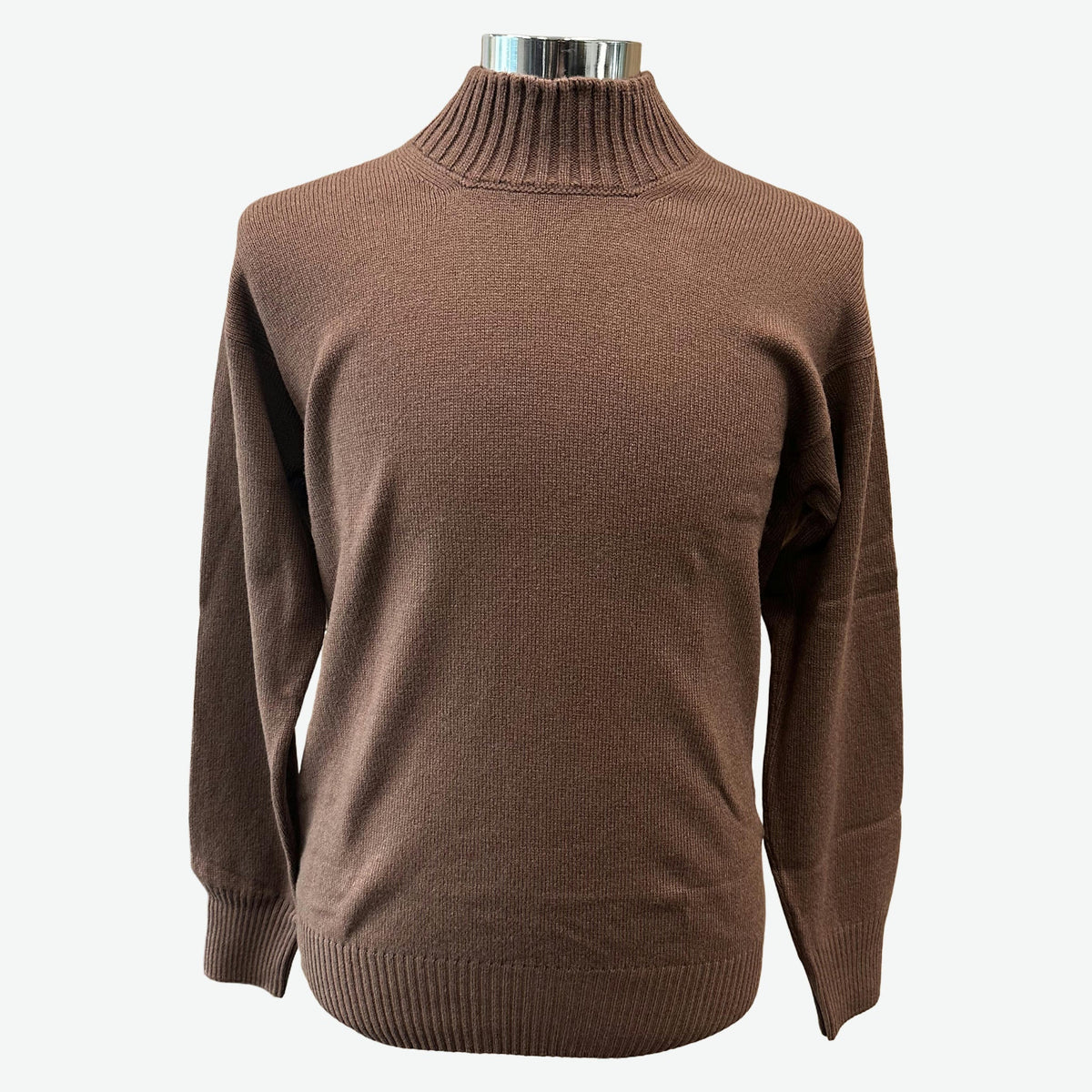 GRAN SASSO Super Geelong Merino Mock Neck Knit BROWN - Henry Bucks