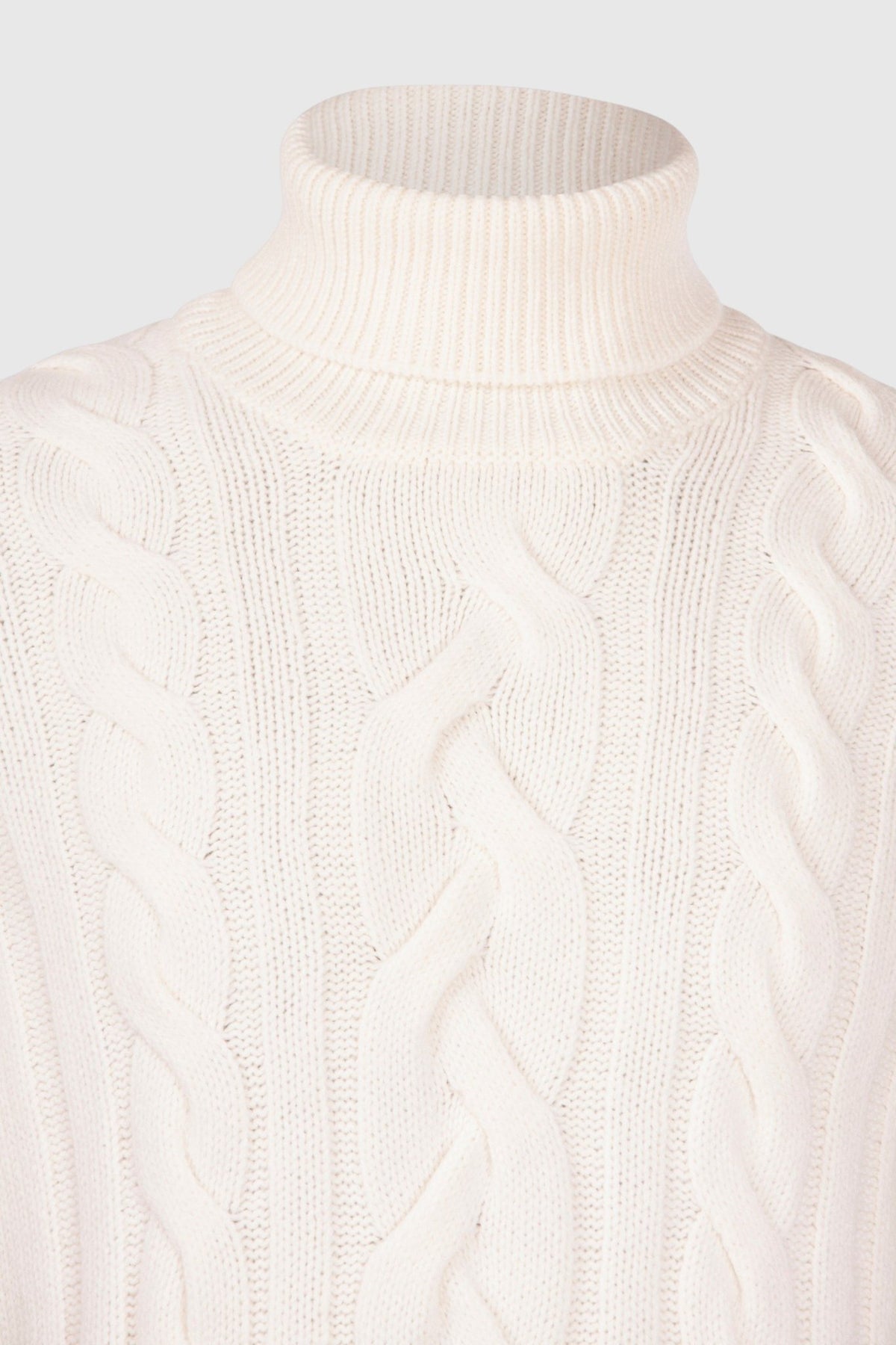 GRAN SASSO Super Geelong Merino Turtleneck Cable Knit CREAM - Henry Bucks