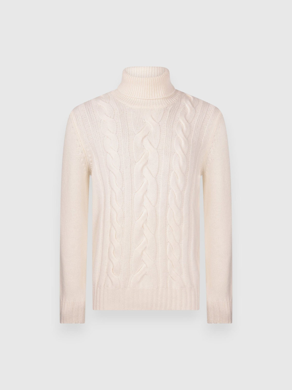 GRAN SASSO Super Geelong Merino Turtleneck Cable Knit CREAM - Henry Bucks