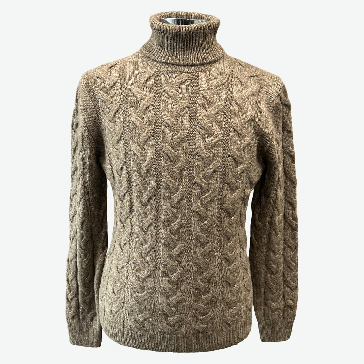 GRAN SASSO Turtleneck Cable Knit BROWN - Henry Bucks