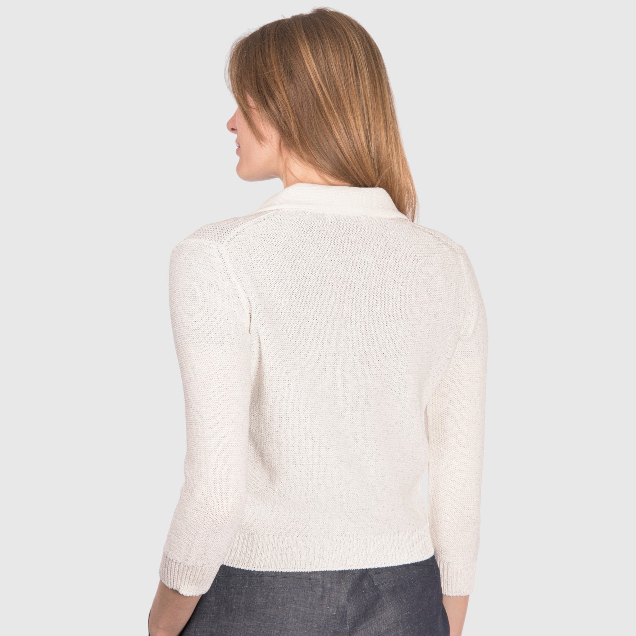 GRAN SASSO Womens Button Front Sequin Cardi WHITE - Henry Bucks