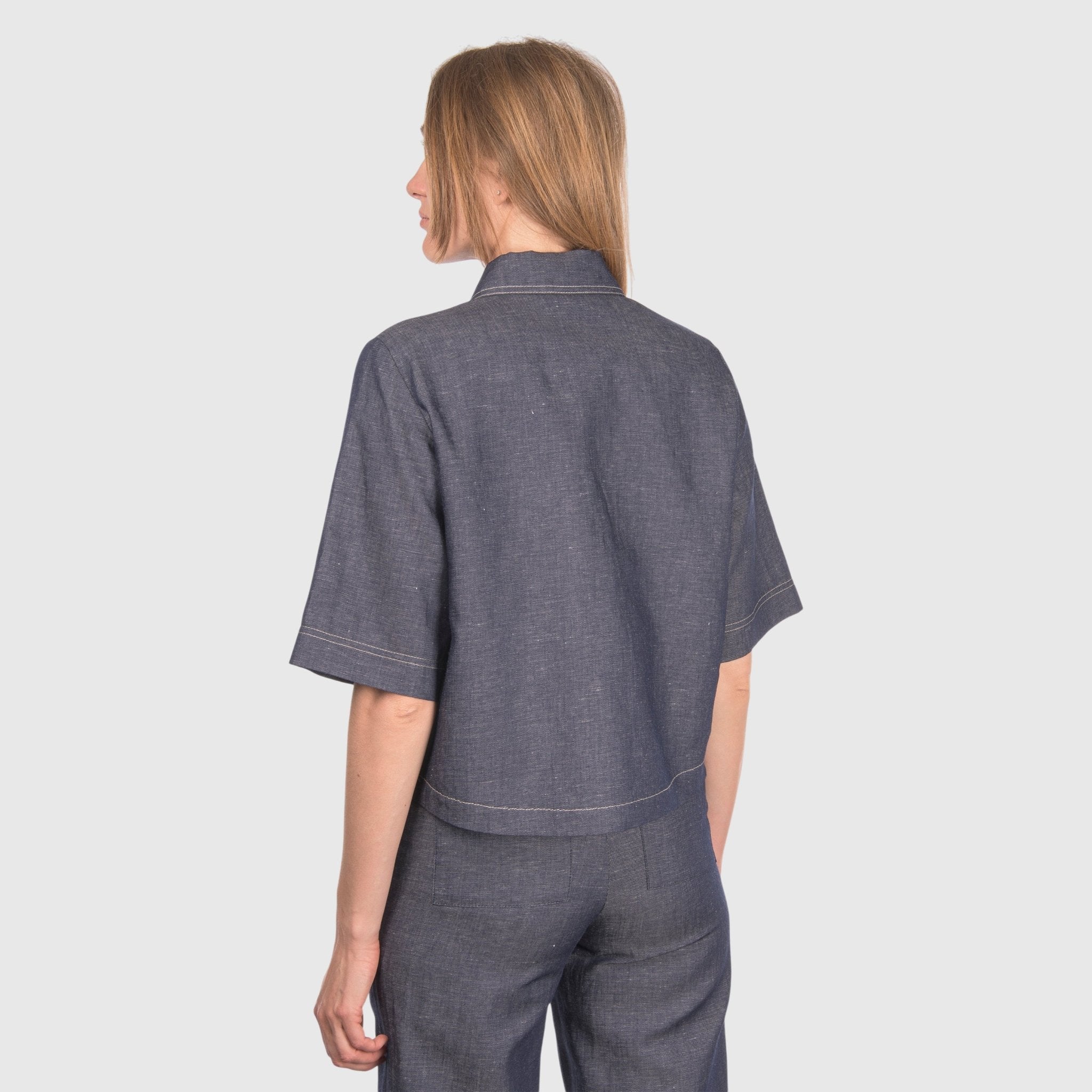 GRAN SASSO Womens Cotton Linen Shirt NAVY - Henry Bucks