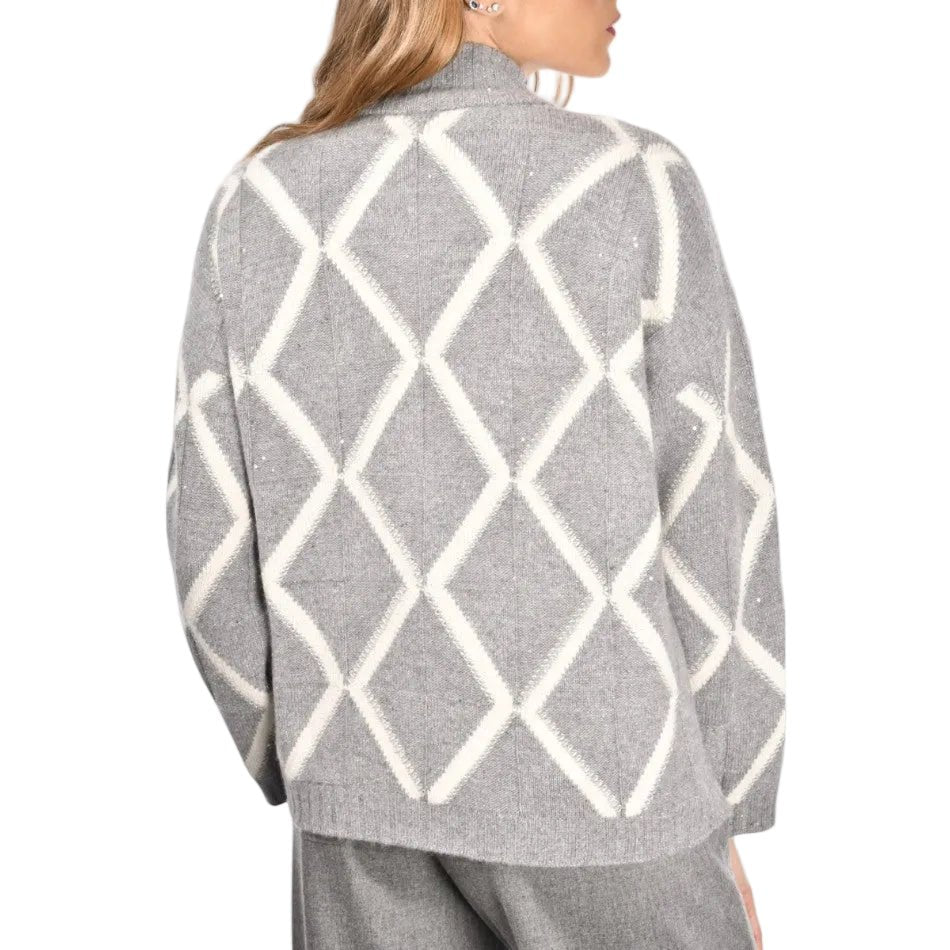 GRAN SASSO Womens Diamond Jacqurd Cardigan GREY - Henry Bucks