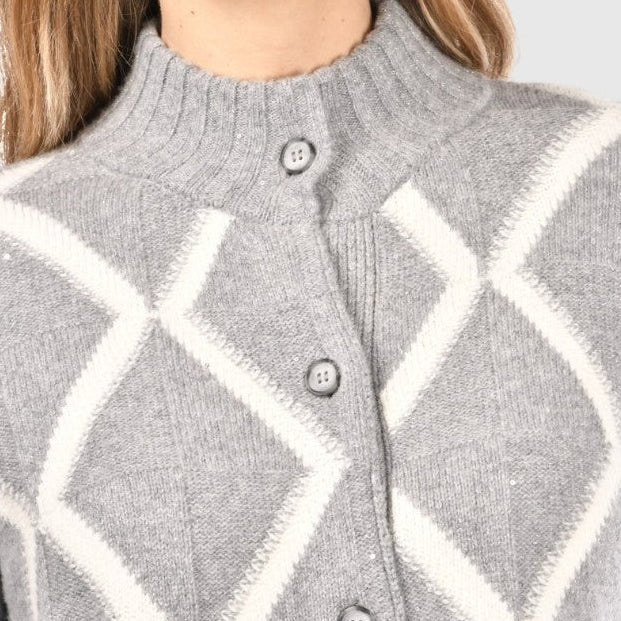 GRAN SASSO Womens Diamond Jacqurd Cardigan GREY - Henry Bucks