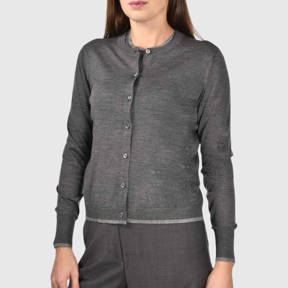 GRAN SASSO Womens Super Tasmania Wool Cardi CHARCOAL - Henry Bucks