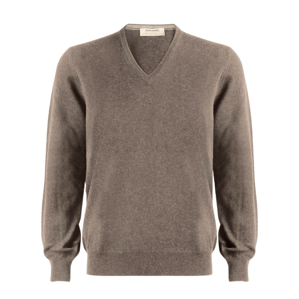 GRAN SASSO Wool Cashmere V - Neck KHAKI - Henry Bucks