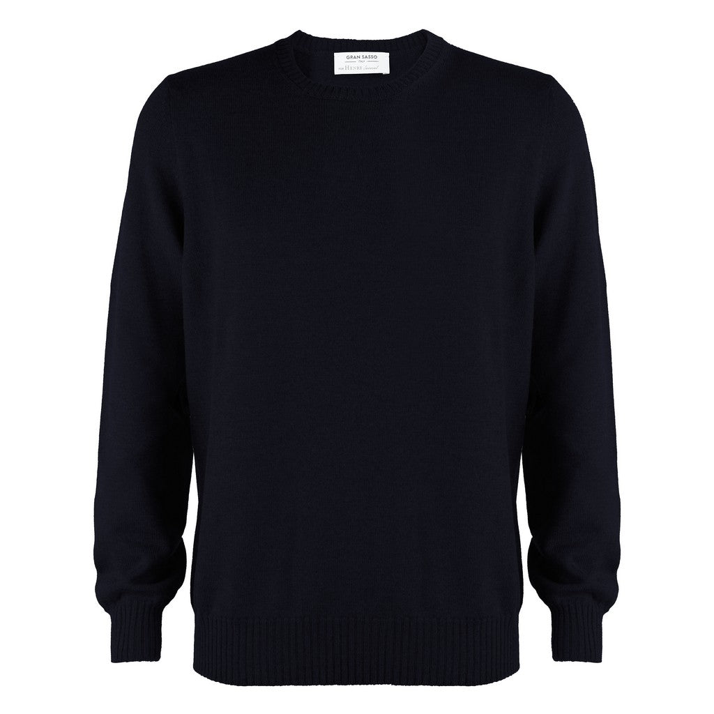 GRAN SASSO Wool Crew Neck NAVY - Henry Bucks