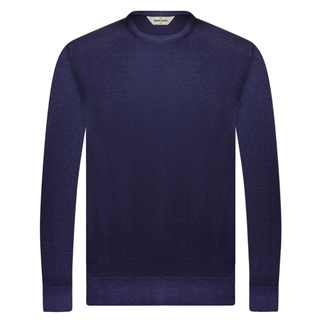 GRAN SASSO Wool Crew Neck NAVY - Henry Bucks