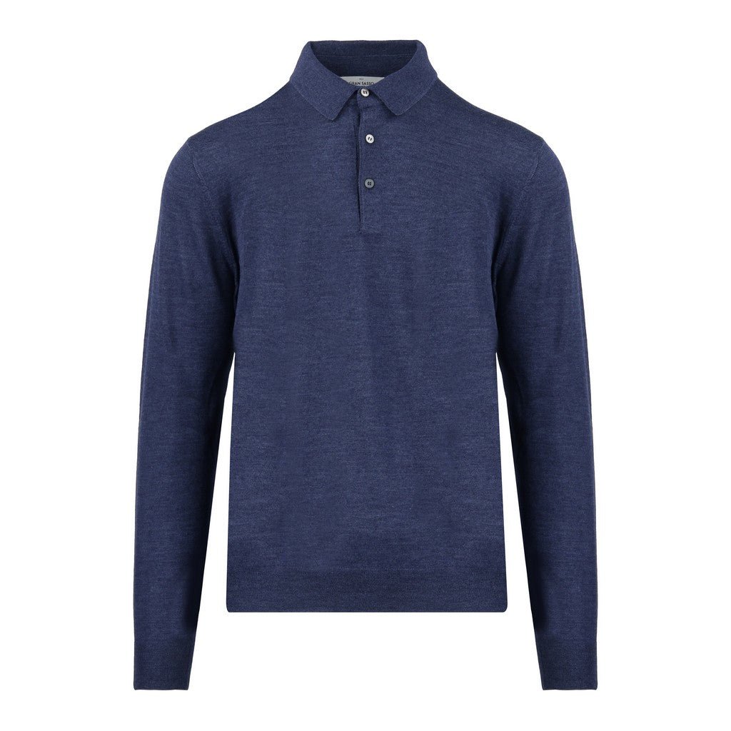 GRAN SASSO Wool Silk Polo NAVY - Henry Bucks