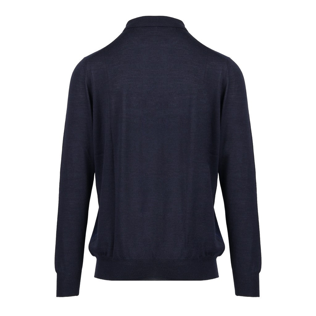 GRAN SASSO Wool Silk Zip Polo NAVY - Henry Bucks