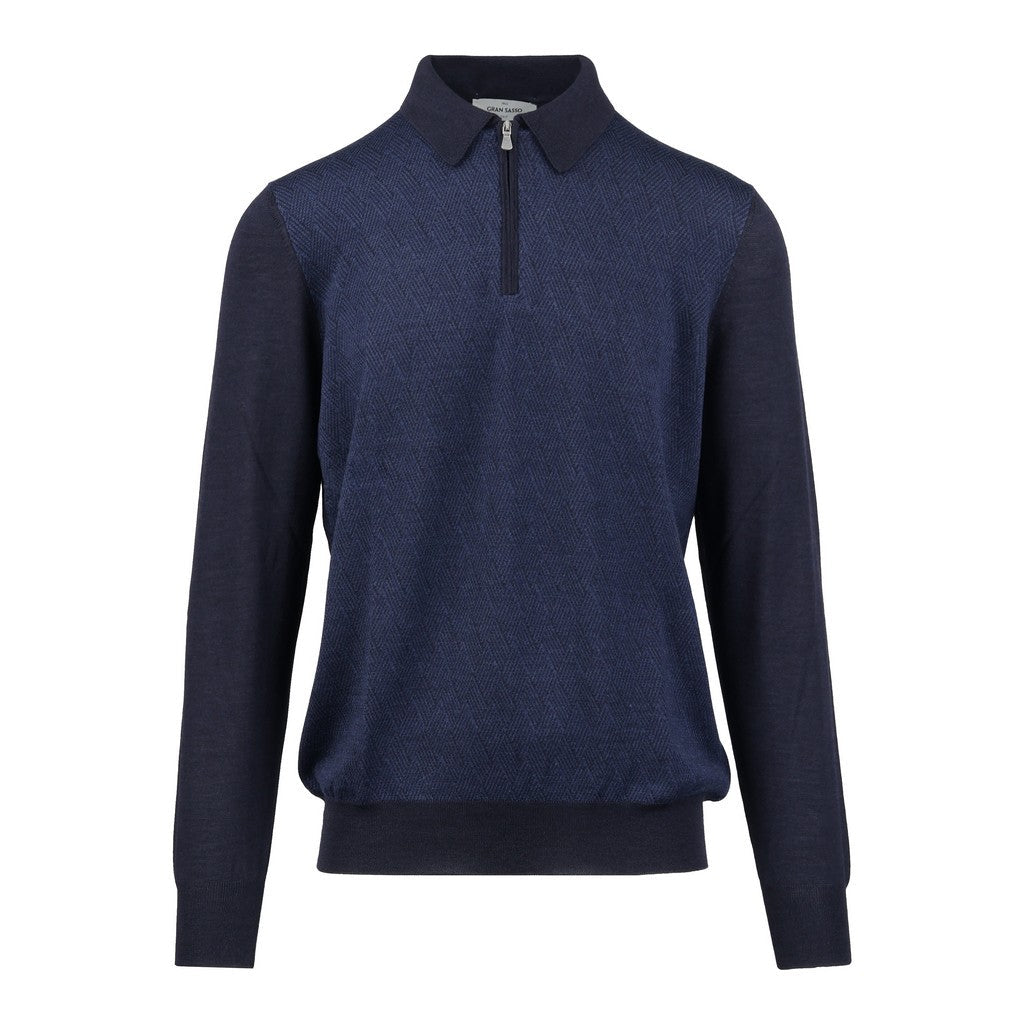 GRAN SASSO Wool Silk Zip Polo NAVY - Henry Bucks