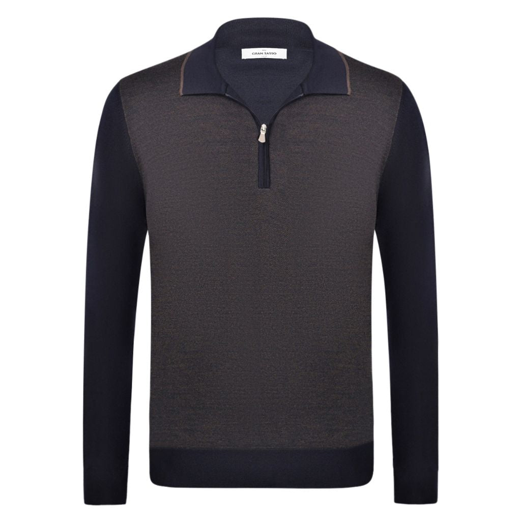GRAN SASSO WOOL ZIP FRONT KNIT NAVY - Henry Bucks