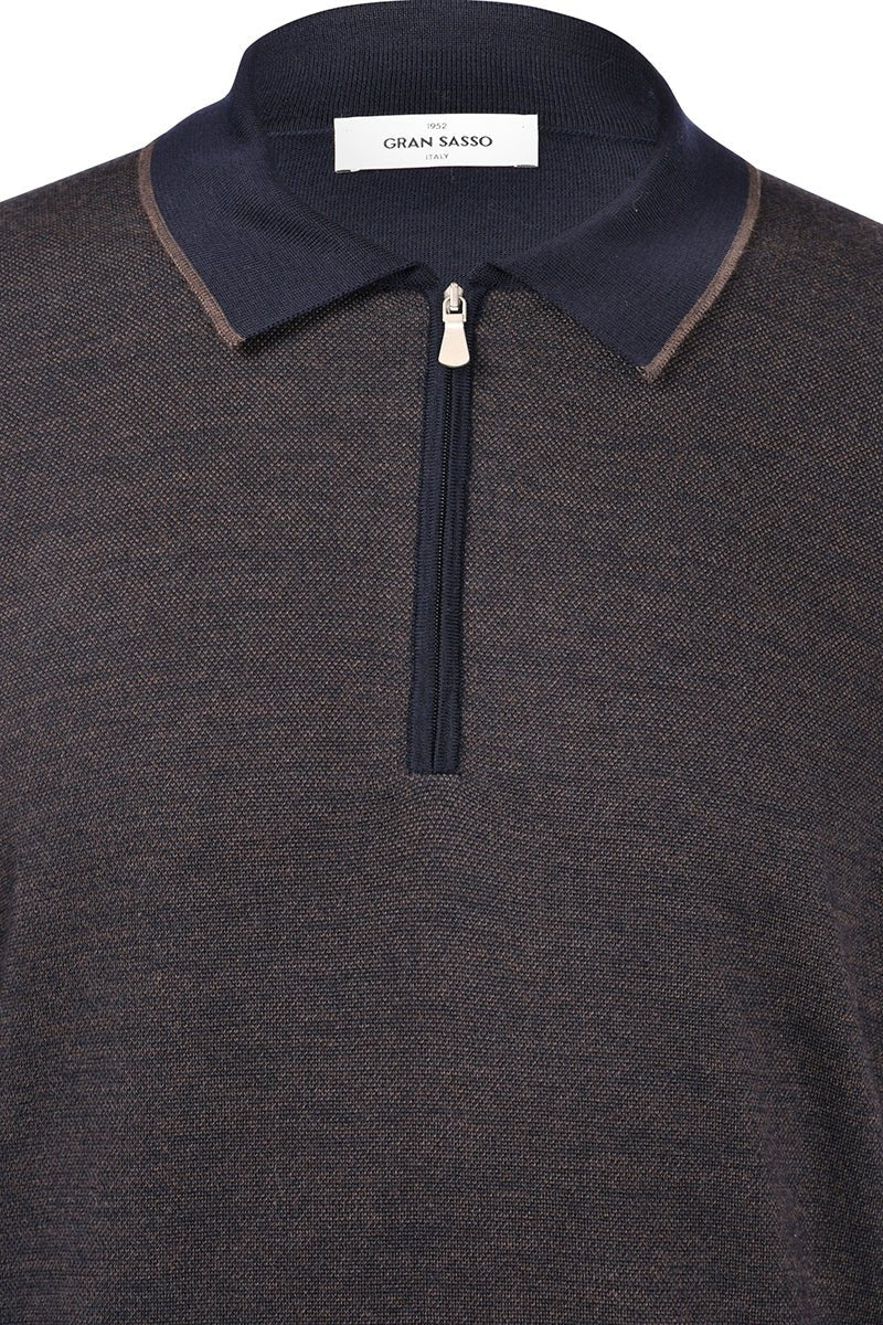 GRAN SASSO WOOL ZIP FRONT KNIT NAVY - Henry Bucks