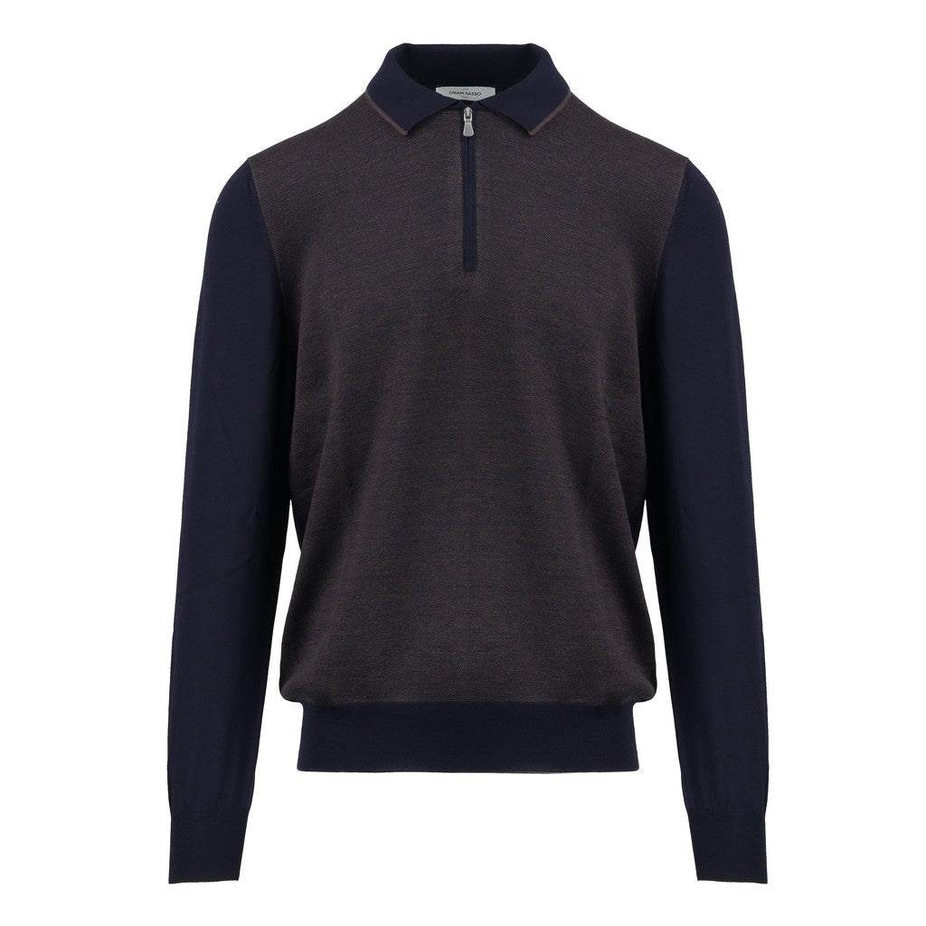 GRAN SASSO Wool Zip Front Knit NAVY - Henry Bucks
