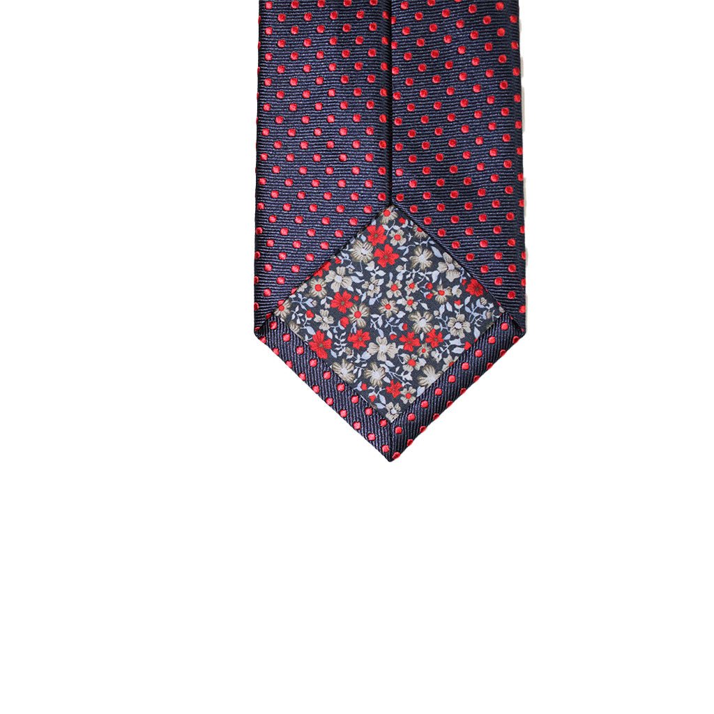 HEMLEY Dotted Silk Tie NAVY/RED - Henry Bucks