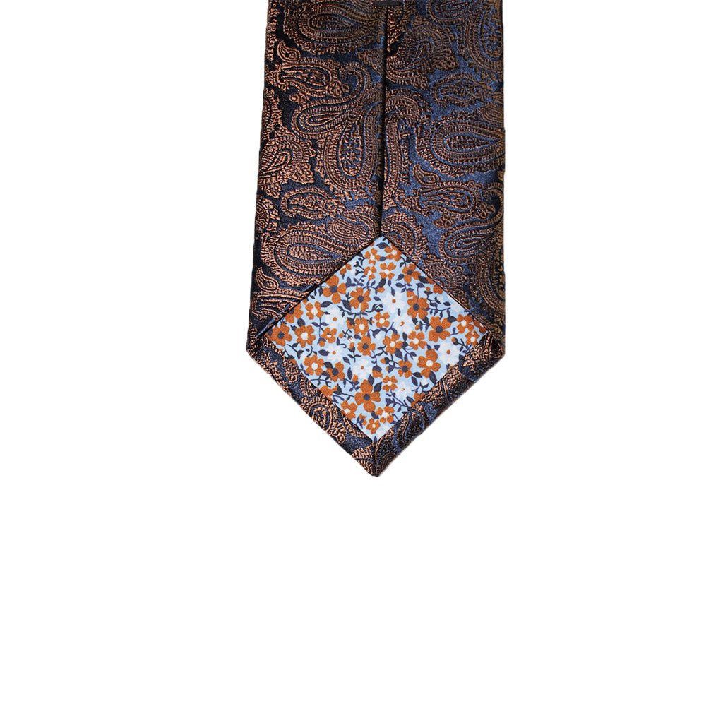 HEMLEY Large Paisley Silk Tie NAVY/BROWN - Henry Bucks