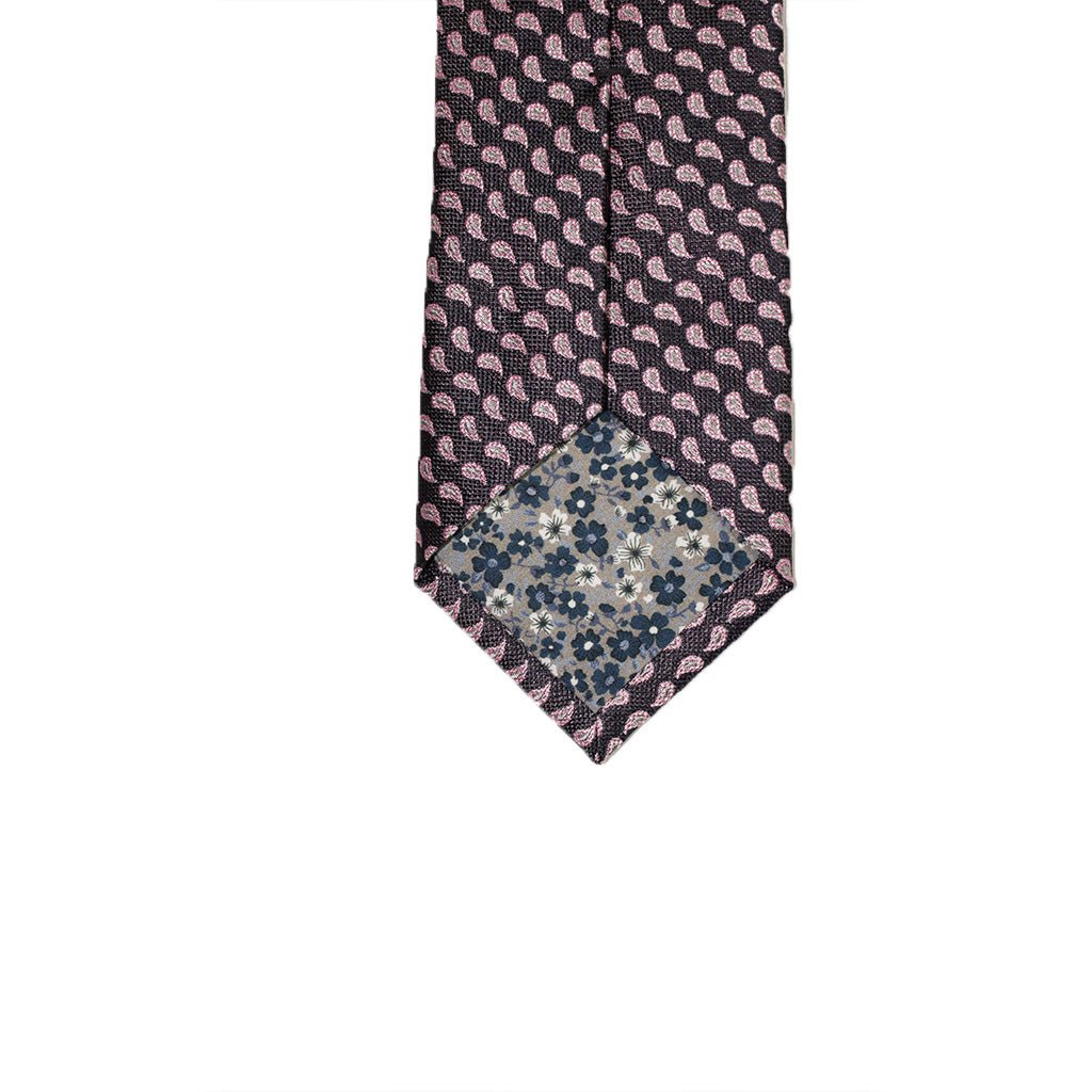 HEMLEY Micro Paisley Silk Tie BLACK/PINK - Henry Bucks