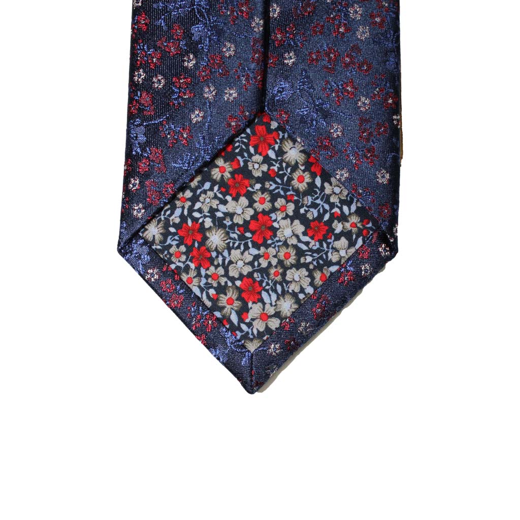 HEMLEY Printed Silk Tie NAVY/BLUE/RED - Henry Bucks