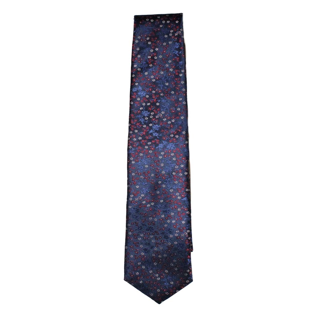 HEMLEY Printed Silk Tie NAVY/BLUE/RED - Henry Bucks