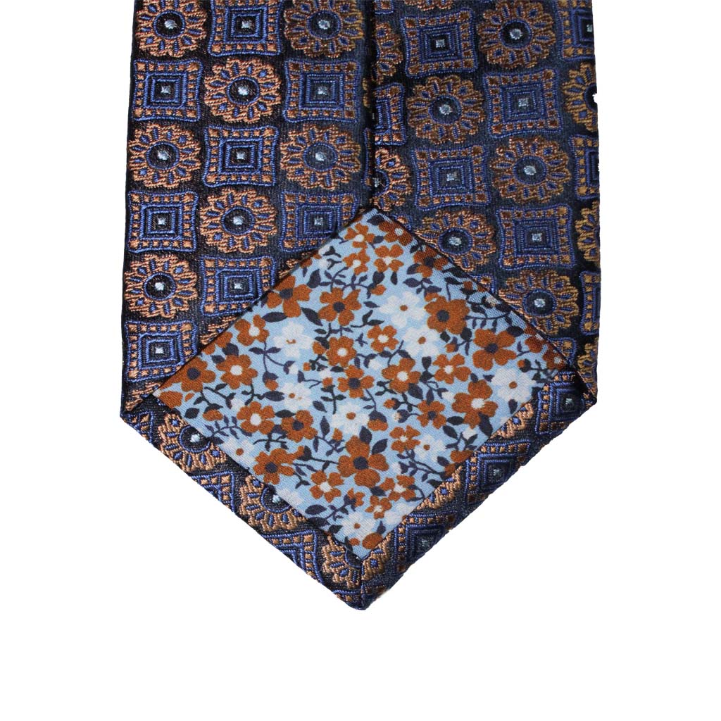 HEMLEY Printed Silk Tie NAVY/BLUE - Henry Bucks