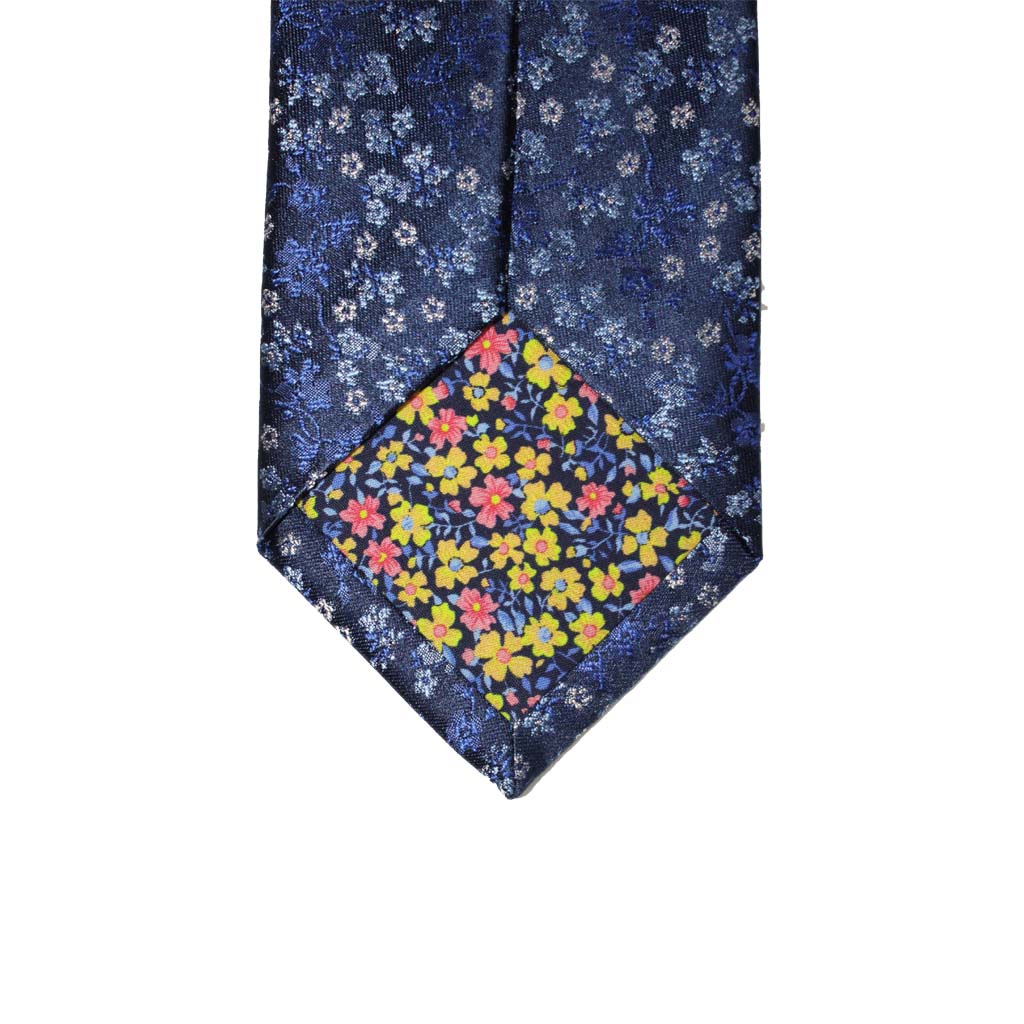 HEMLEY Printed Silk Tie NAVY/BLUE - Henry Bucks