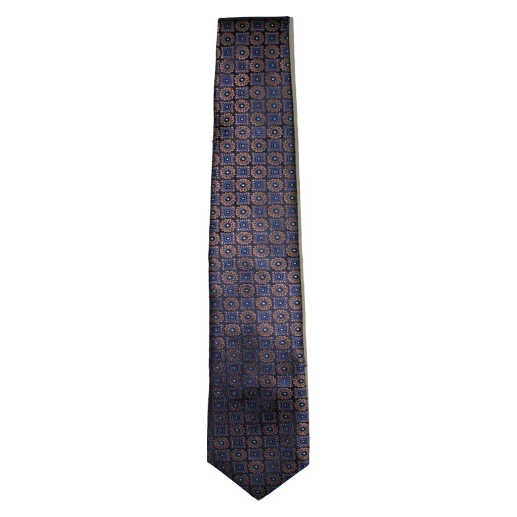 HEMLEY Printed Silk Tie NAVY/BLUE - Henry Bucks