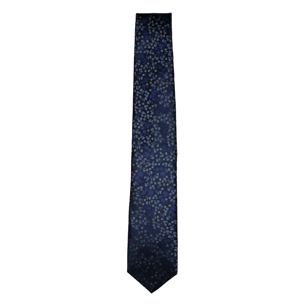 HEMLEY Printed Silk Tie NAVY/BLUE - Henry Bucks