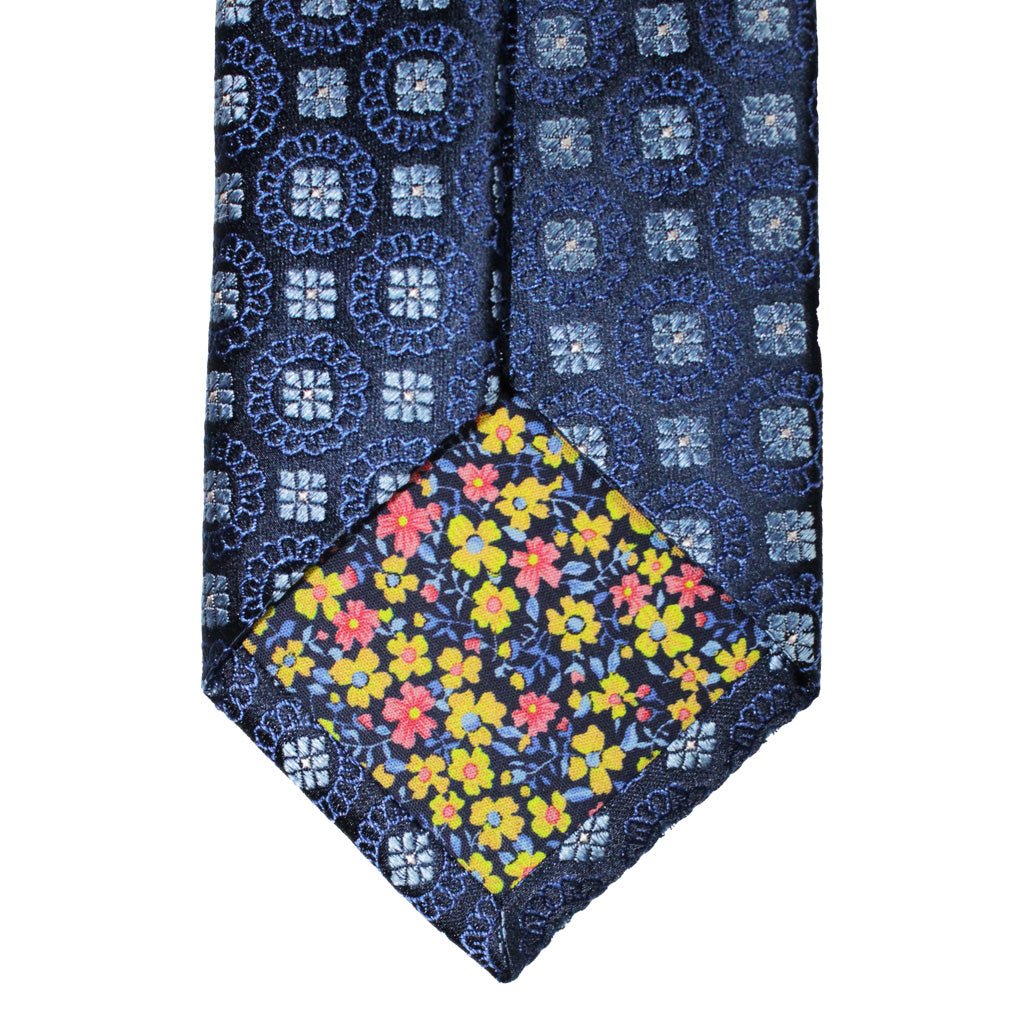 HEMLEY Printed Silk Tie NAVY/BLUE - Henry Bucks