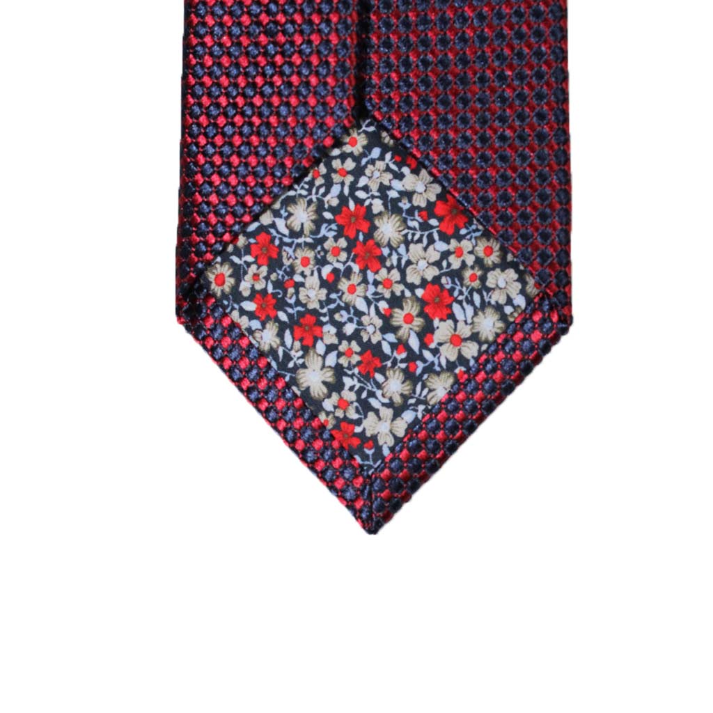 HEMLEY Printed Silk Tie NAVY/RED - Henry Bucks