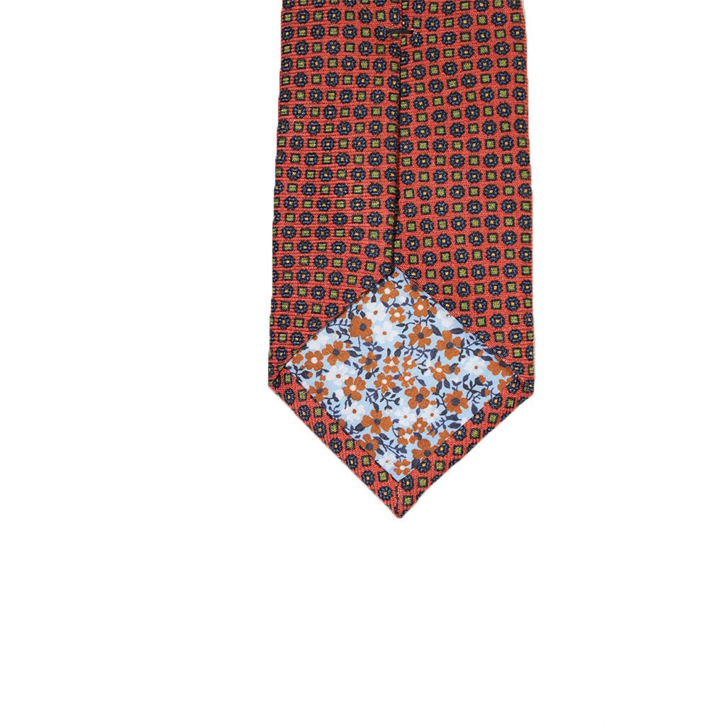 HEMLEY Printed Silk Tie ORANGE/BLUE - Henry Bucks