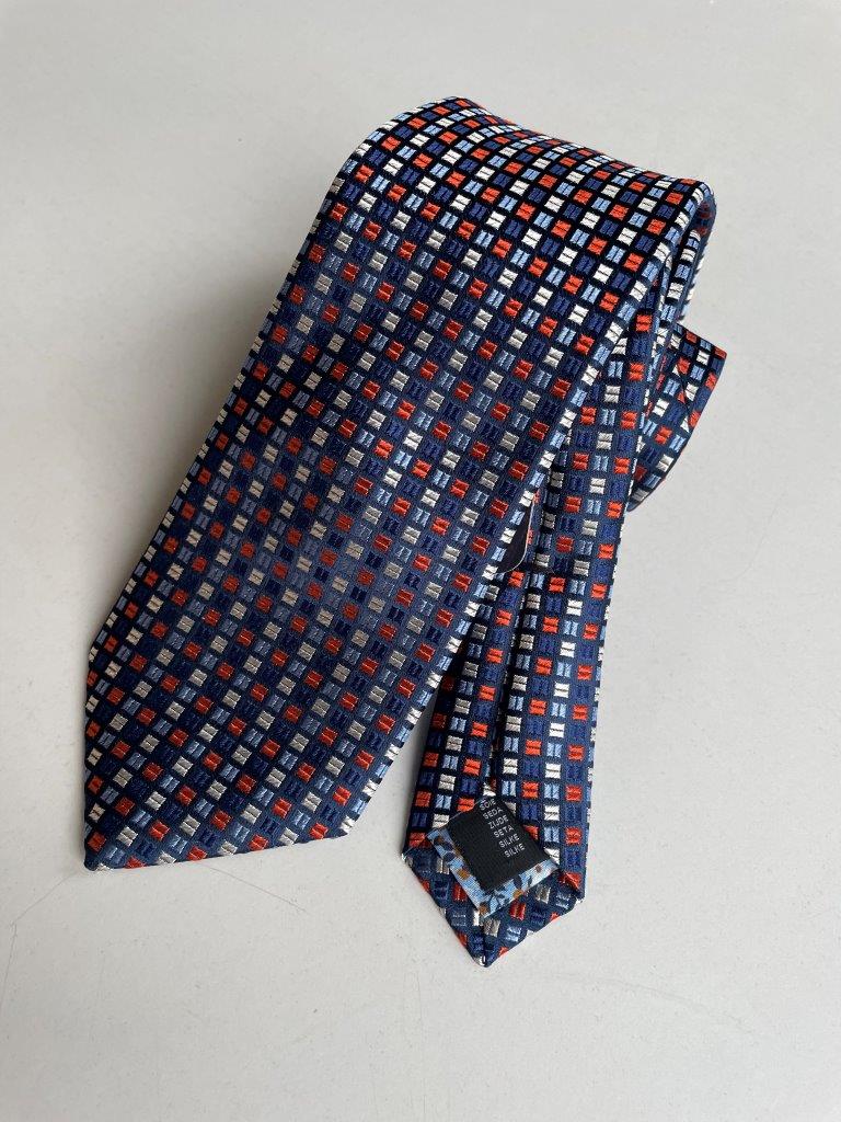 HEMLEY Silk Geometric Tie NAVY - Henry Bucks