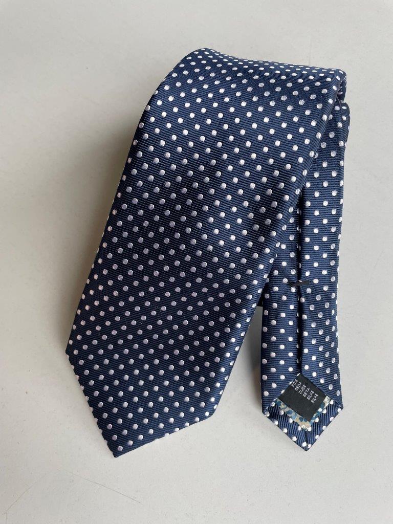 HEMLEY Silk Spot Tie NAVY/GREY - Henry Bucks