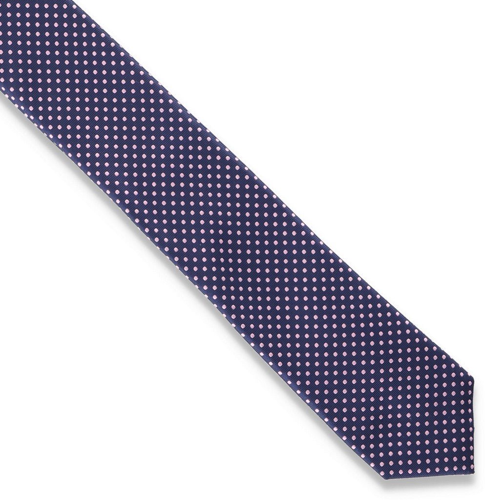 HEMLEY Silk Spot Tie NAVY/PINK - Henry Bucks
