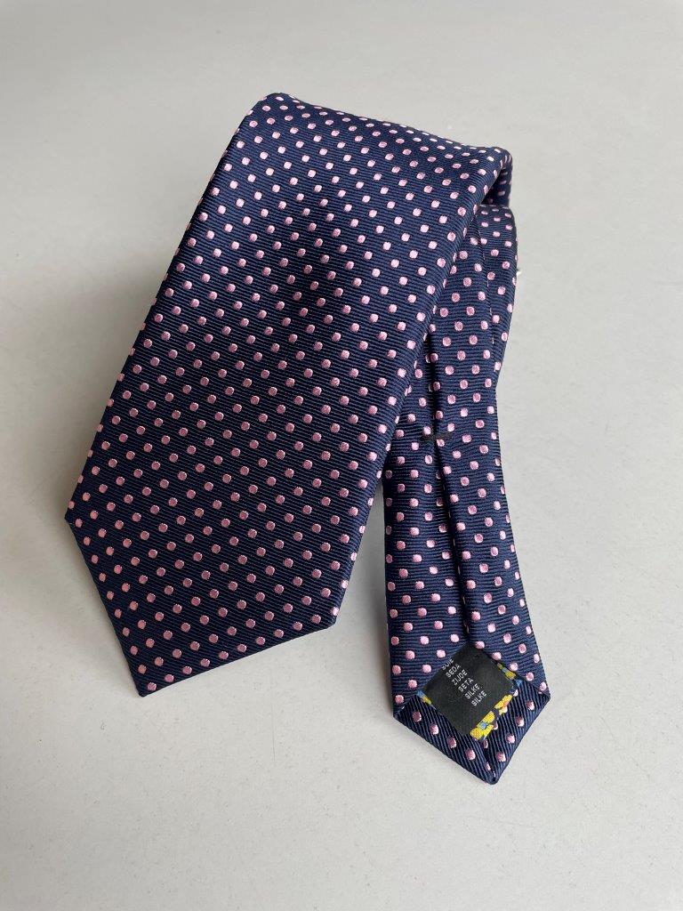 HEMLEY Silk Spot Tie NAVY/PINK - Henry Bucks