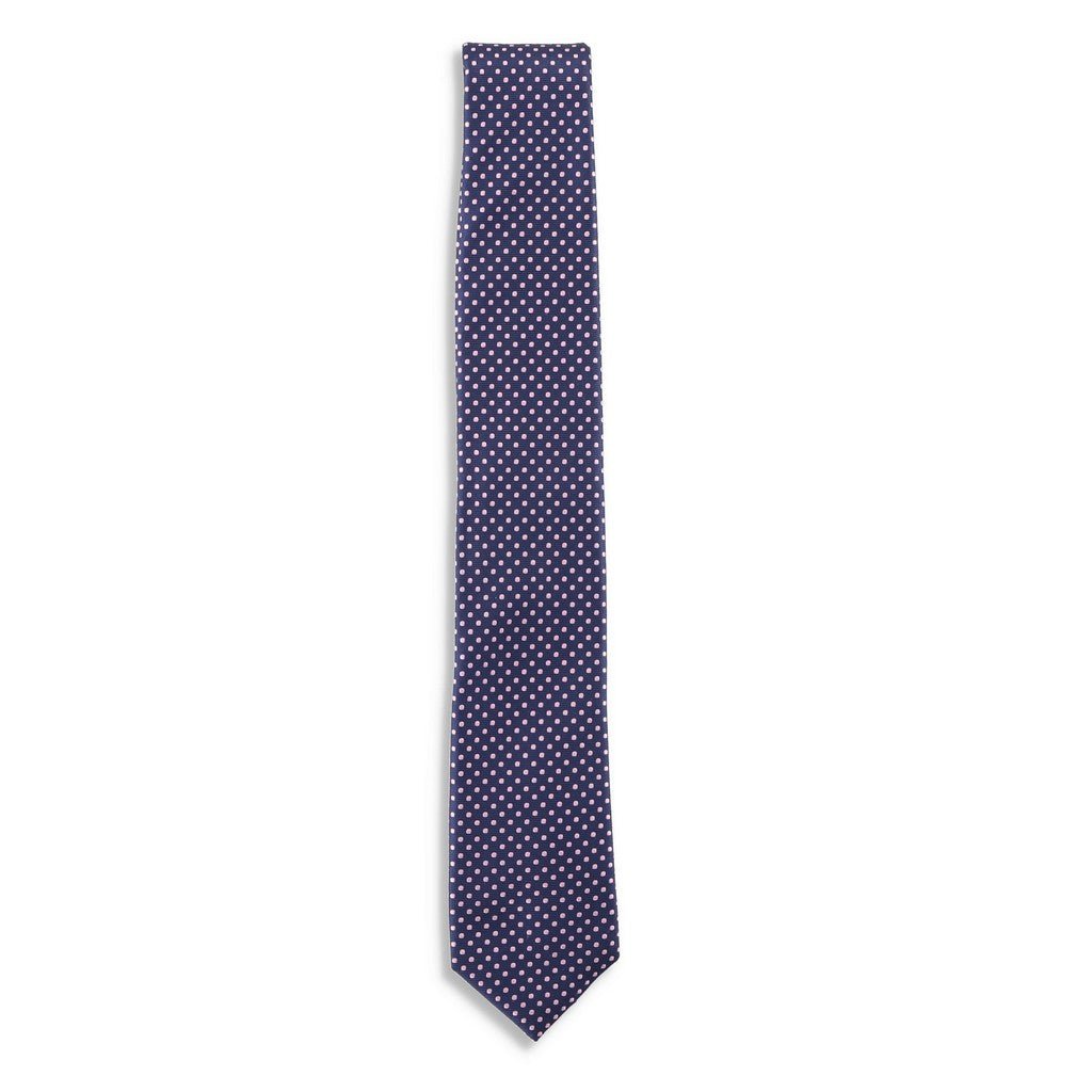 HEMLEY Silk Spot Tie NAVY/PINK - Henry Bucks