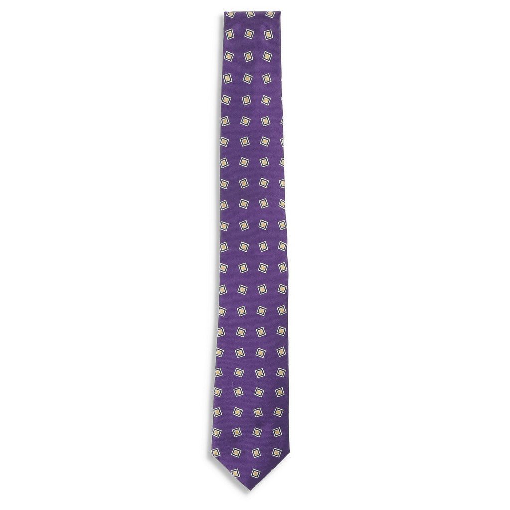 HEMLEY Silk Square Print Tie PURPLE - Henry Bucks